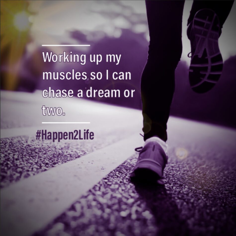 Image of a runner training for a marathon alone. Includes #Happen2Life